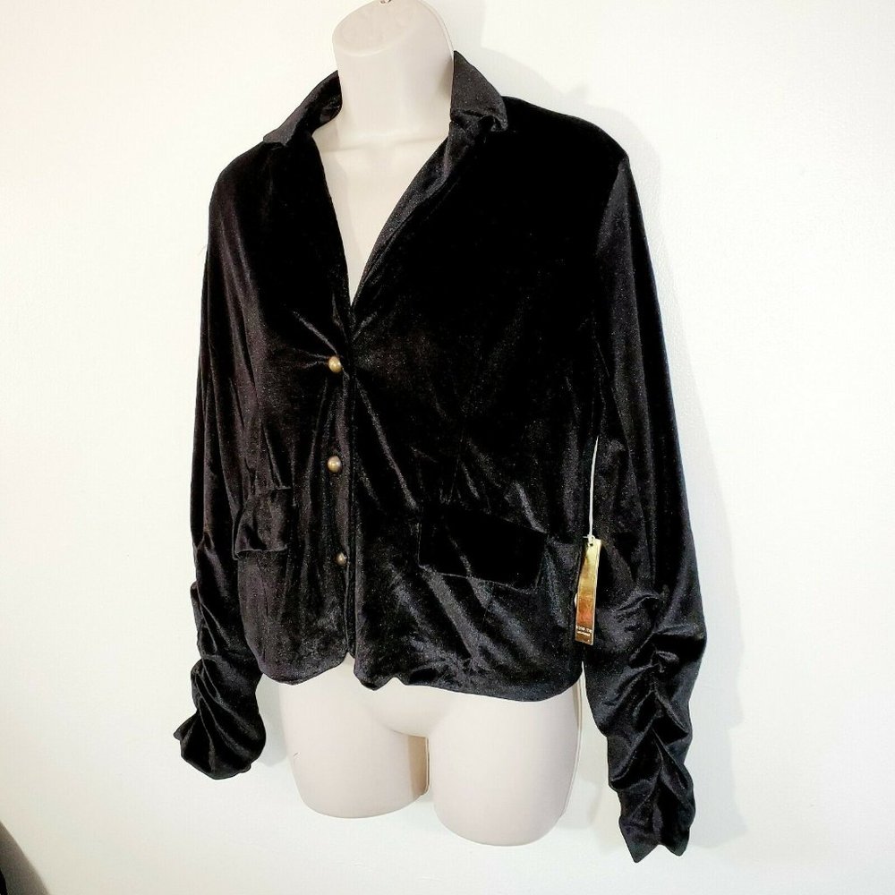 Style Me Womans Medium Black Velour Jacket Nwt - Picture 3 of 8